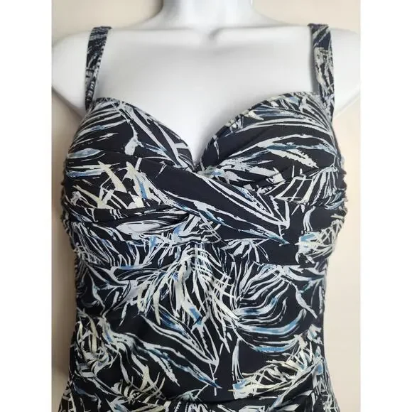 Nip Tuck Swim Palm Foil Twist Front Tummy Control Swimsuit sz 10 modest slimming - Picture 4 of 10